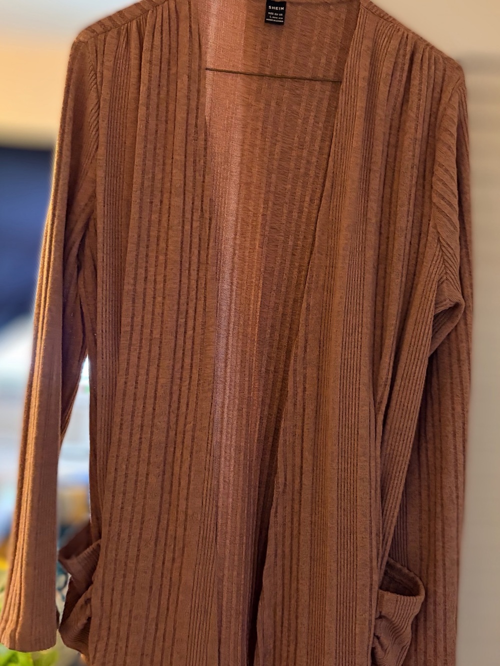 SHEIN Ribbed Open-Front Cardigan - Dusty Rose Pink size Large